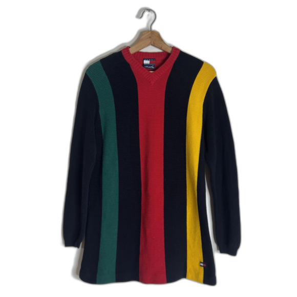 Tommy Hilfiger Sweater S Multicolor Colorblock Stripe V Neck Pullover sweater - Picture 1 of 9